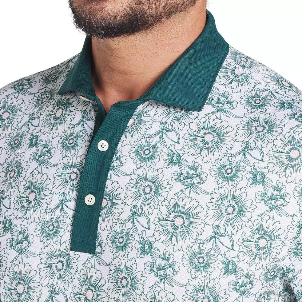 PUMA Men's Pique Flower Fields Golf Polo Dark Myrtle / White Glow Green Large